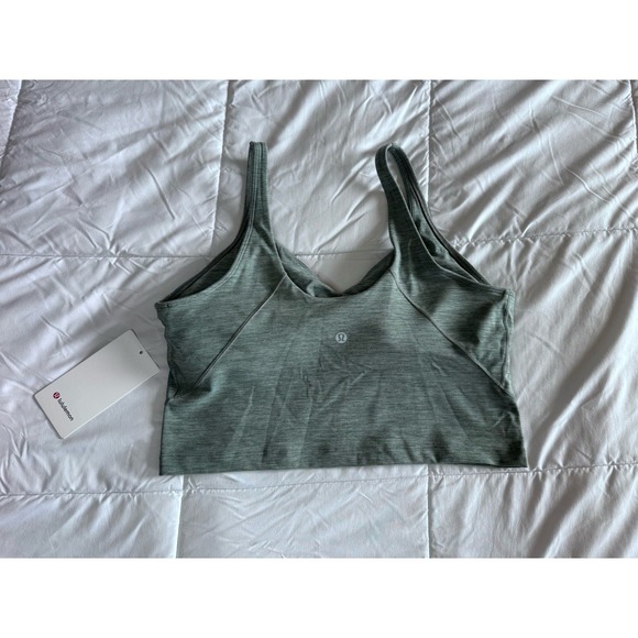 New Lululemon Align Tank Top Cropped Size 14 HTTW Heather Green Bra Built In - Picture 5 of 10